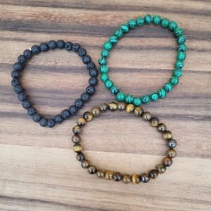 🩷3 for $15: 3 Stretchy Bracelets In Jewel & Neutral Tones, 4mm beads, NWOT